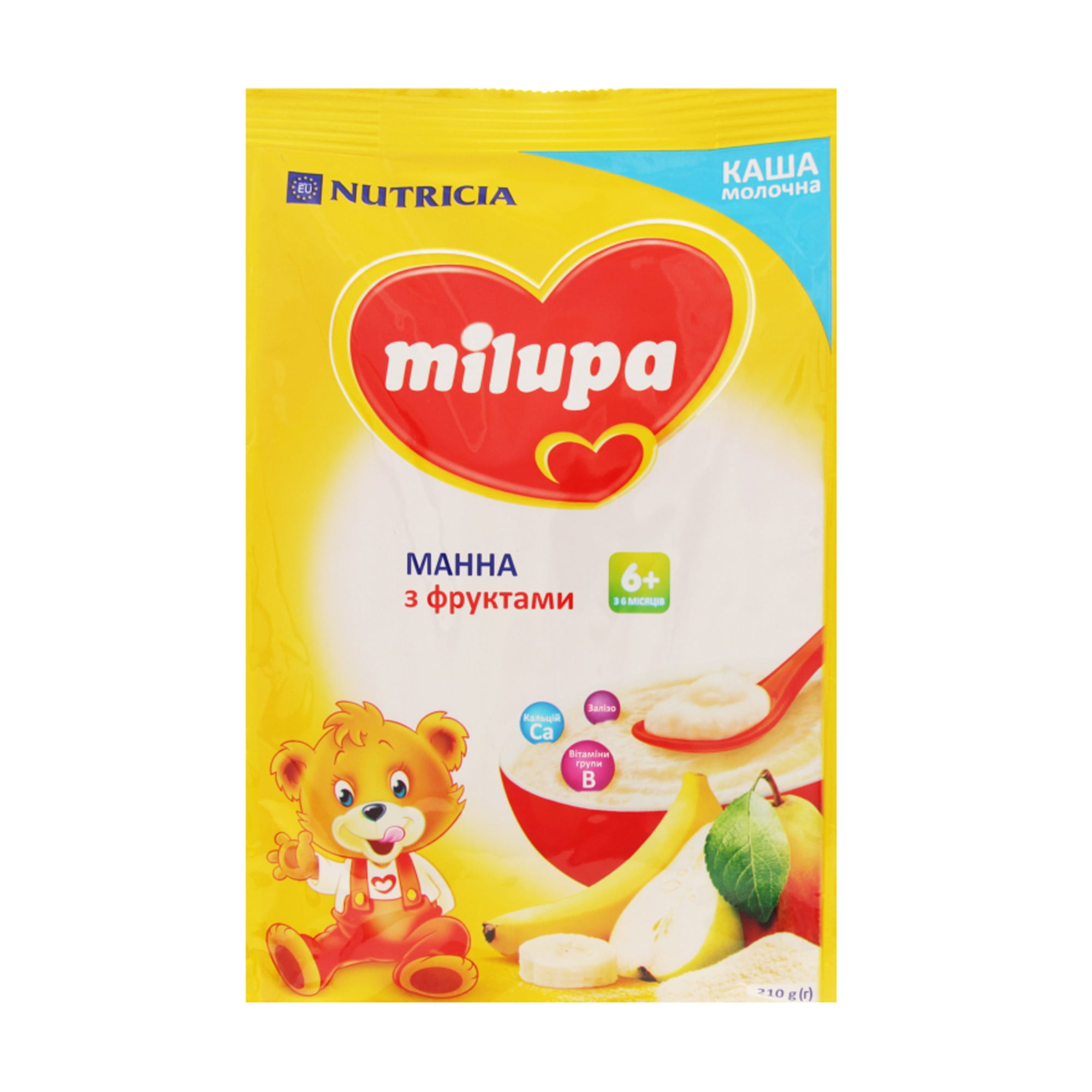 Дитяча молочна каша Milupa манна з фруктами, від 6 місяців, 210 г